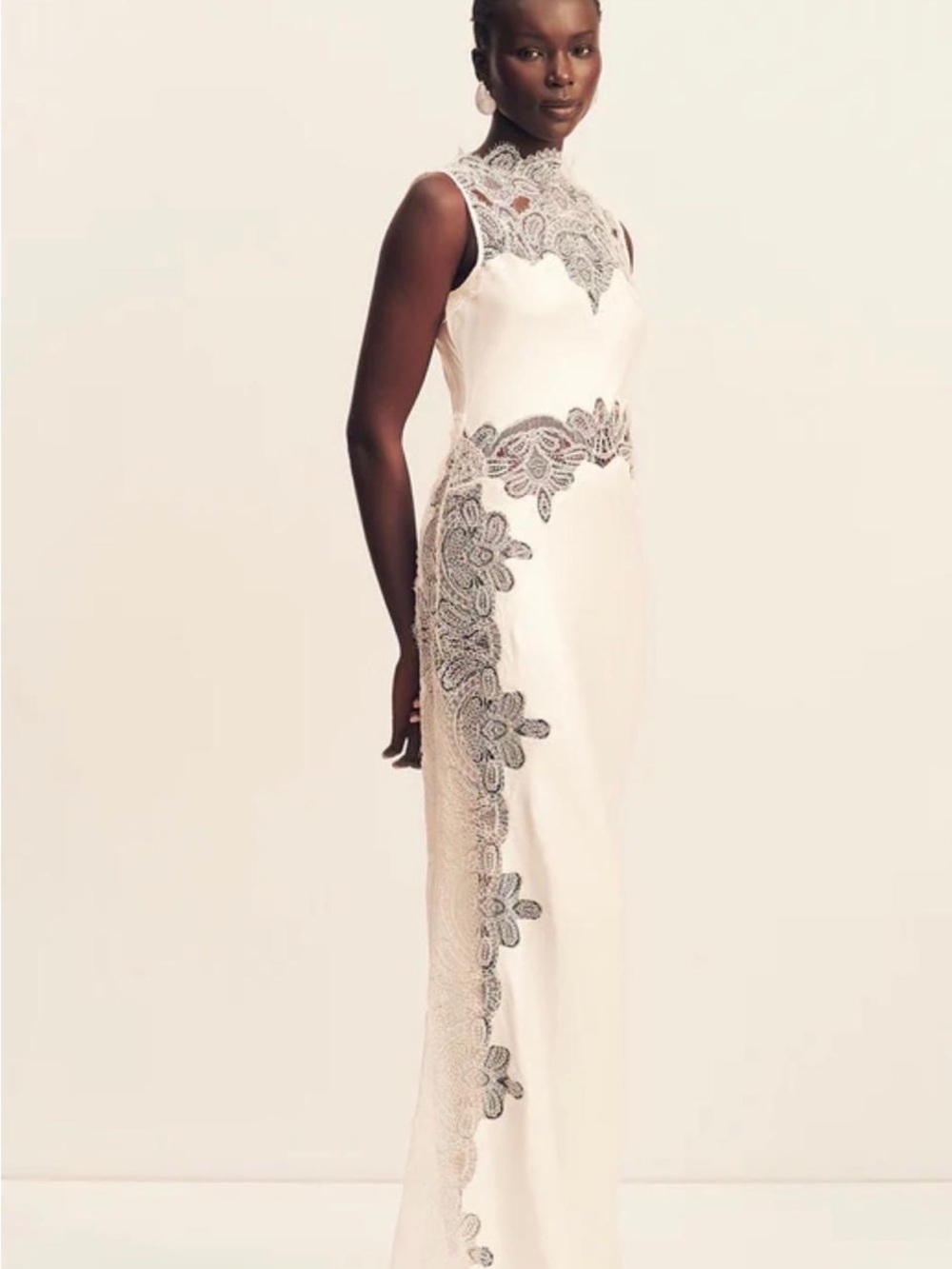 Shona Joy Ivory Maxi Dress with Beige Lace Appliqué - Picture 2 of 5